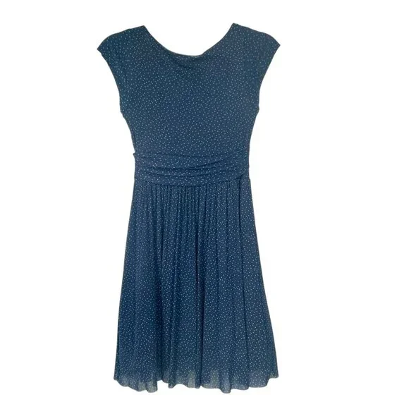 Anthropologie Weston Blue Polka Dot Chiffon Midi Dress XS Fit Flare - Picture 3 of 15